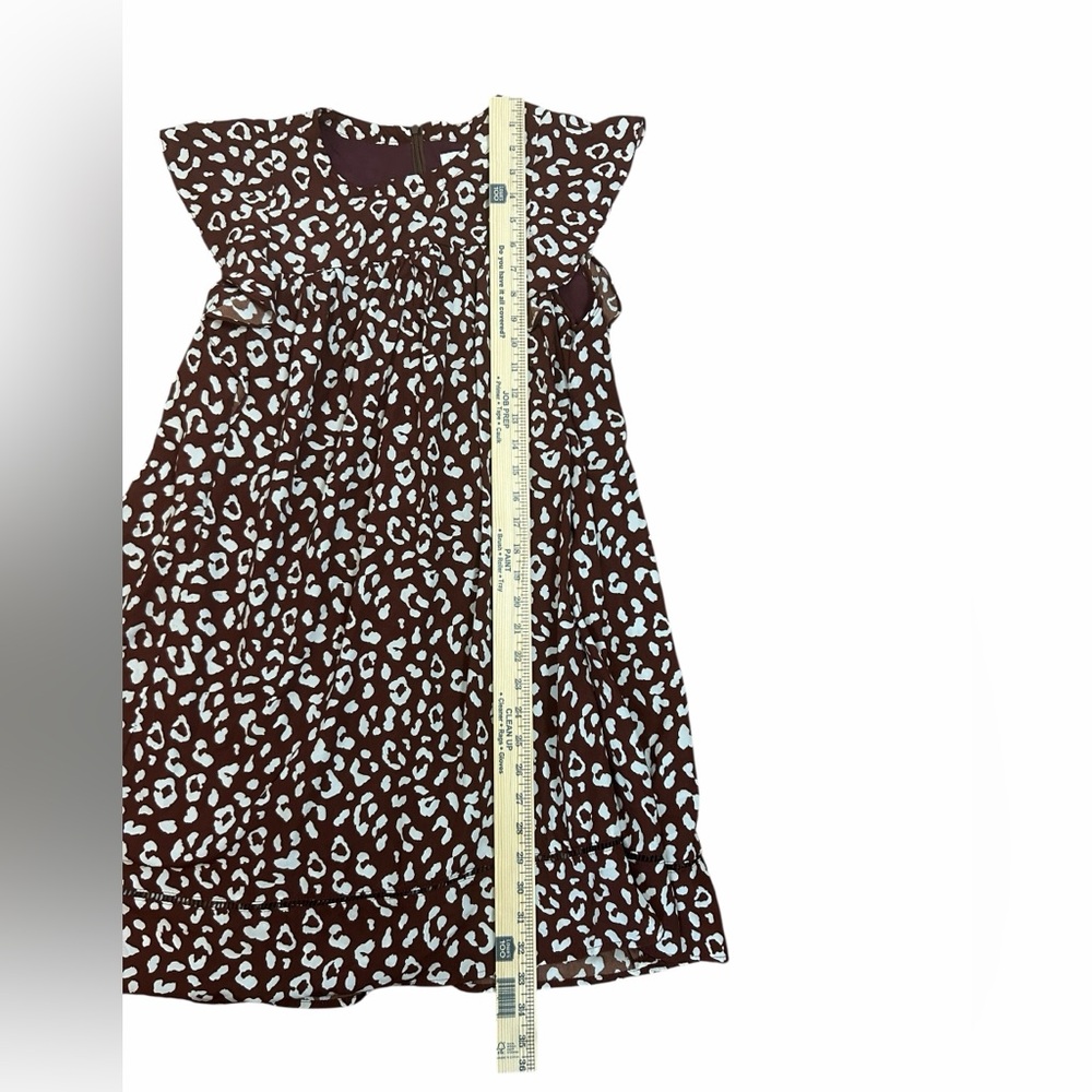 &merci Brown & White Leopard Ruffle Short Sleeve Swing Dress Women’s Sz Small - Picture 12 of 13